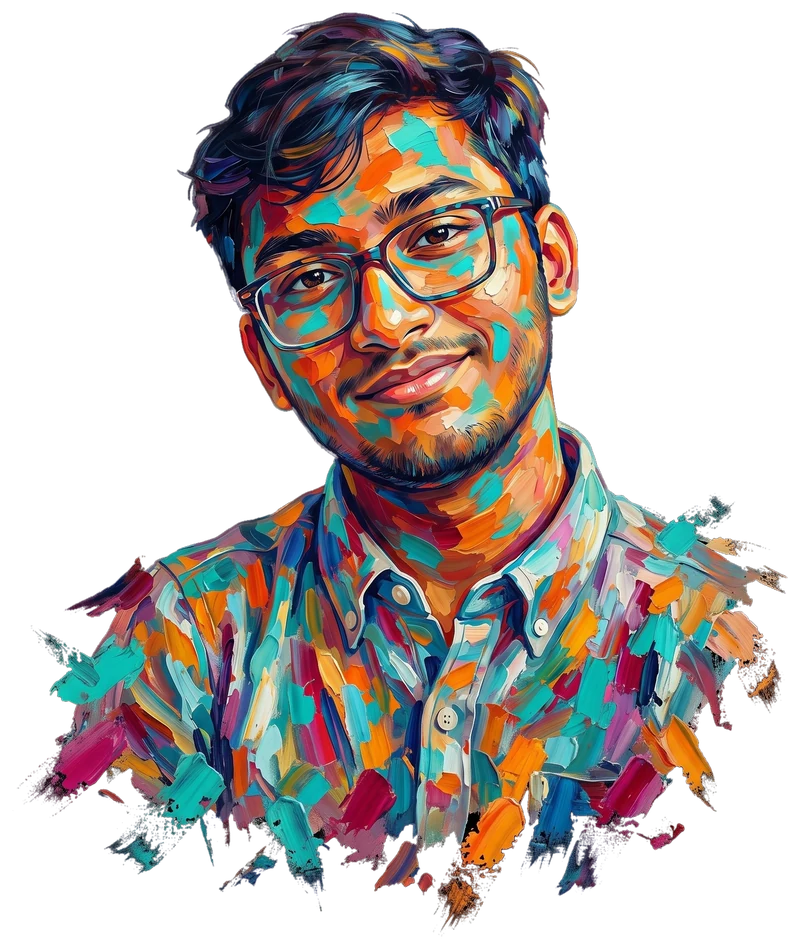 Nafis, painted in bold, colourful brushstrokes